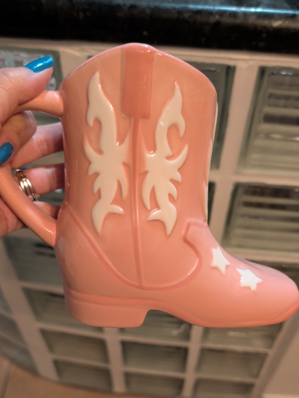 Sheffield Home Pink Cowboy Boot Mug with White Star Accents